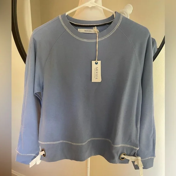 NWT Mersea Frenchie Tie Side Crewneck. SIZE Small. In Periwinkle - Picture 4 of 7